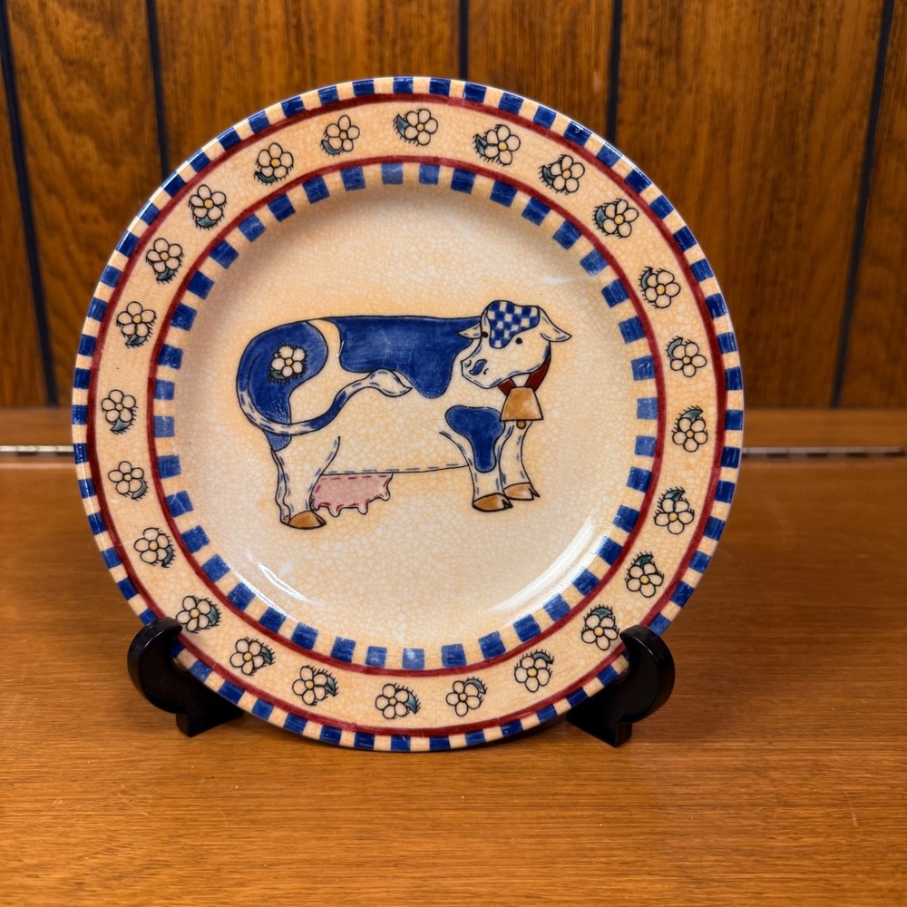 Blue Farmhouse Cow Salad Plate Market Centre Home Decor 8 Inch Retro Cottagecore